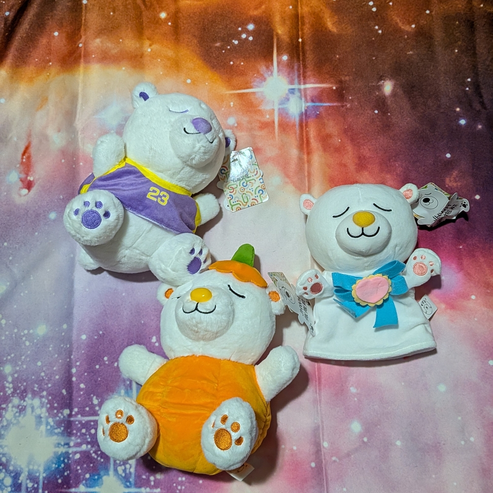 Plush Bear Toy Set - White, Orange, Purple